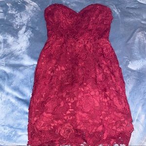 Red strapless dress